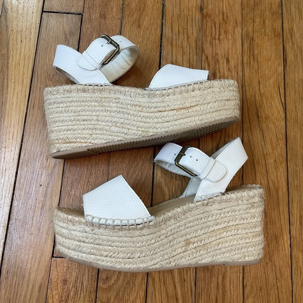 Soludos Minorca Women's 6 High Platform Espadrille Sandals White Leather Ankle